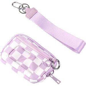 Wristlet Wallet for Women Mini Zip Card Case with Clear ID Window Zipper Coin Pu